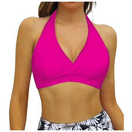 Rovga Tankini Swimsuits For Women Lace Up Swimwear Tops Underwire Full Coverage Bikini Top Push Up Swim Crop Top Tie Back Bathing Suit Tops Hot Pink Xxl