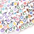 thumbnail image 3 of 1set White Opaque Acrylic Beads Flat Round with Heart & Flower & Moon & Star Cadet Blue 7x4mm Hole: 1.6mm 200pcs/set, 3 of 7