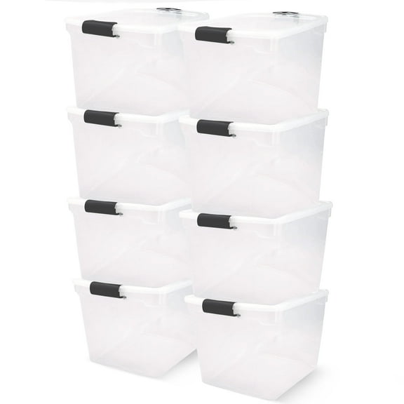 Homz 31 Qt Secure Latch Clear Stackable Storage Container Bin (8 Pack)