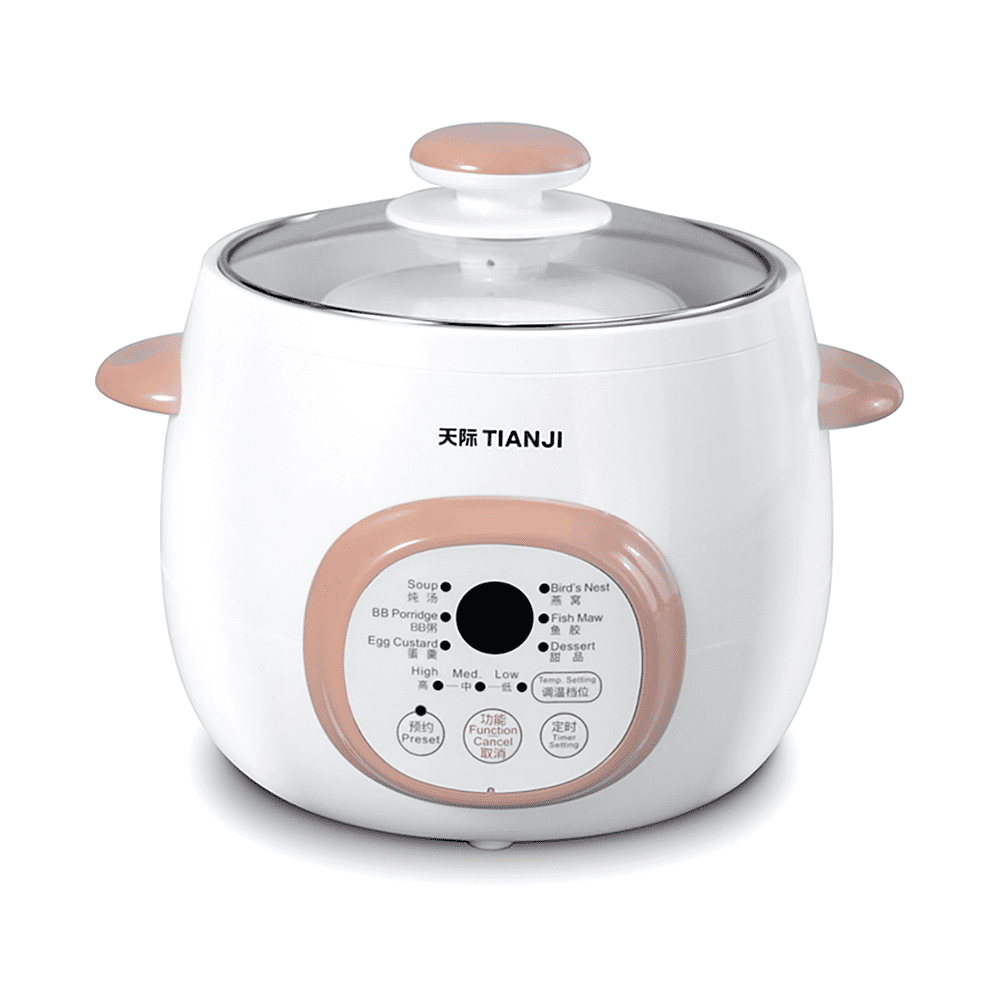 Tianji Electric Stew Pot, 1 Quart Crock Pot Slow Cookers, Ceramic Soup Porridge Cooker with Lid, White