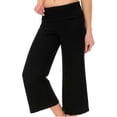 thumbnail image 5 of Inglocry Low Rise Gaucho Pants Fold Over Pants Capri Flared Plisse Casual Loungewear Wide Leg Sweatpants Palazzo for Women 2000S Black M, 5 of 6