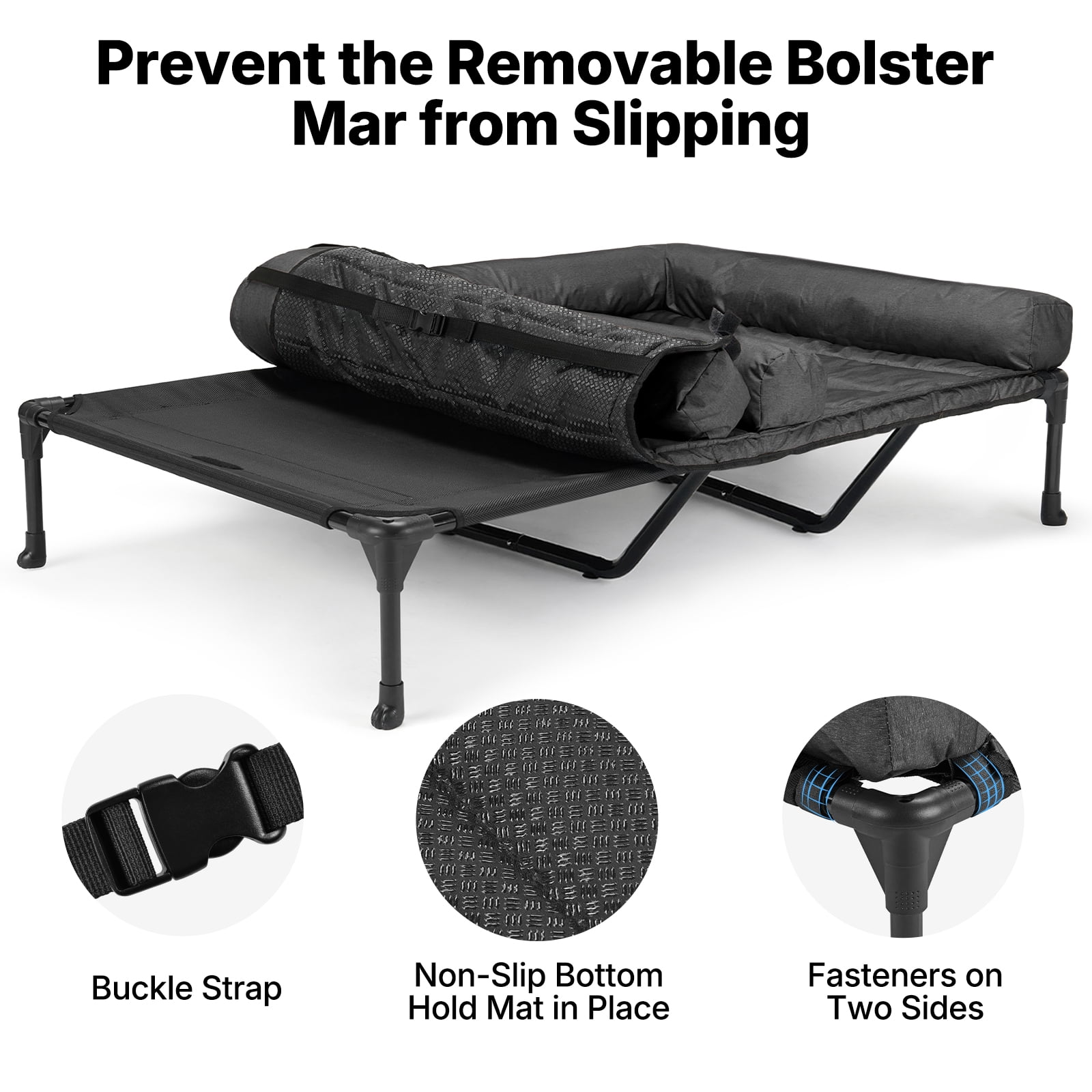 Veehoo Cooling Raised Dog Bed + Removable Double Dog Bed Cushion, 59" x 37.5", Black