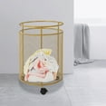 thumbnail image 3 of Modern Laundry Hamper on Wheels, 14.17in Round Gold Frame, Ventilated Mesh & Towel Rail, 55lb Capacity, Easy-Move Storage Cart, 3 of 15