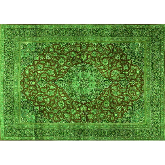 Ahgly Company Indoor Rectangle Medallion Green Traditional Area Rugs, 7' x 10'