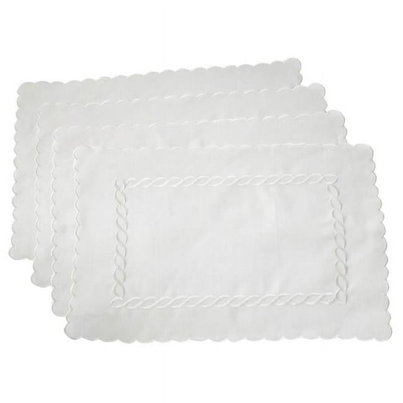 SARO  Braided Embroidery Design Table Mats - Set of 4 - White