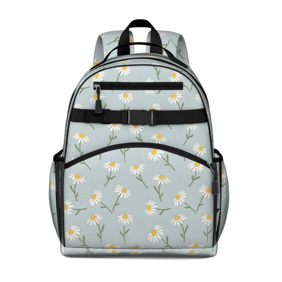 Daisy Pioneer Flower Blue Pattern Cute School Backpack Bag for School with Padded Back and Adjustable Shoulder Straps 15.25"x11.5"x5.25"