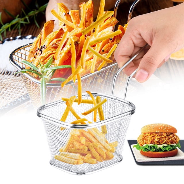 Cesta para Freír de Acero inoxidable, Colador de Presente de Alimentos, Herramienta para Cocinar Patatas Fritas, Aros de Cebolla, Gambas y Más Con Uso Ideal en el Hogar,
