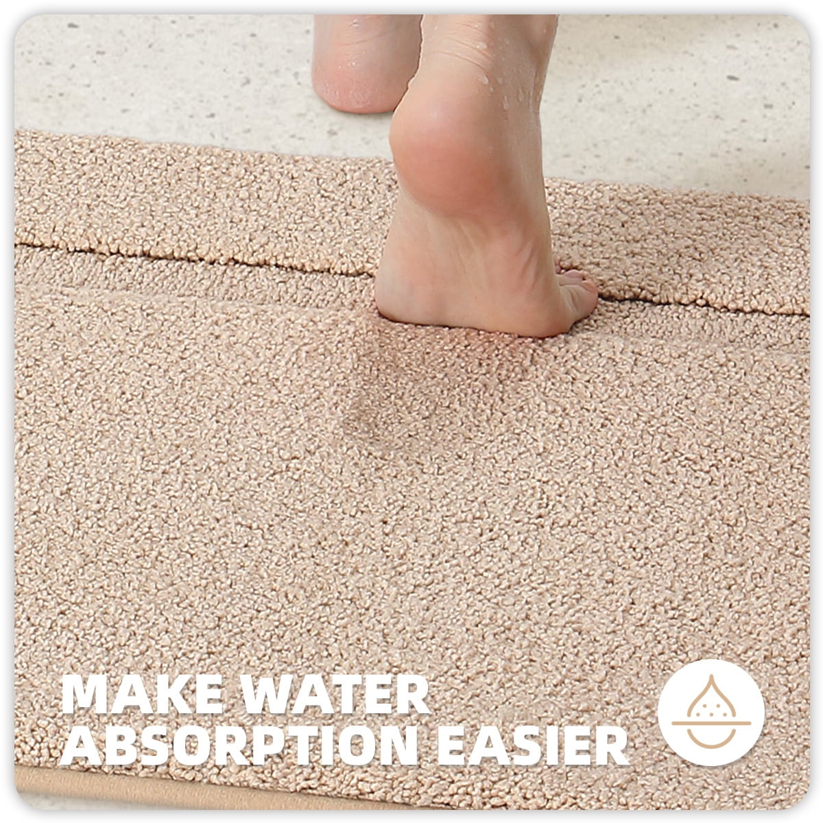PABUBE Traditional Soft Khaki Microfiber Shag Bath Mat, 24"x36", Non-Slip and Absorbent Bathroom Rug for Bathroom Floor, Quick Dry, Machine Washable