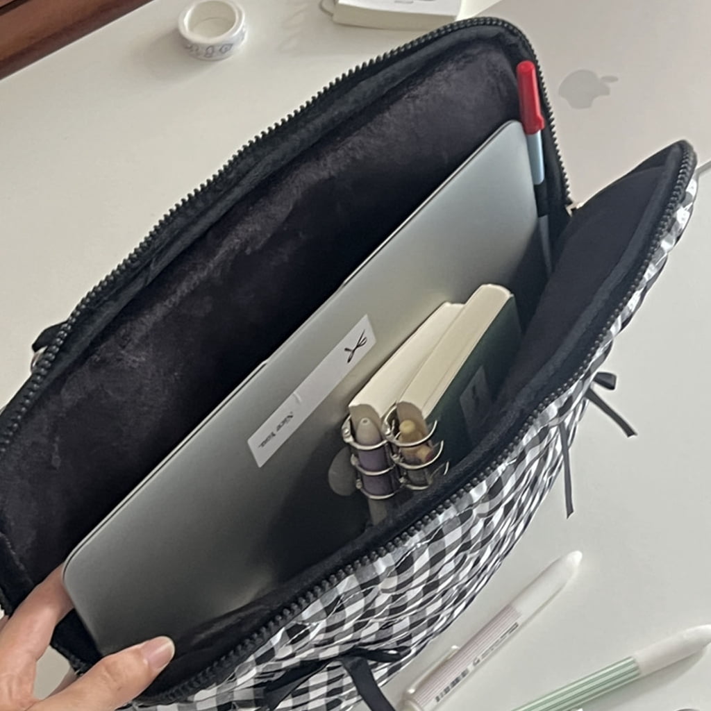 Computer Case Cloth Laptop Bag with Bows Design For Pad Tablets Travel Storage Case Checkered Shoulder Bag