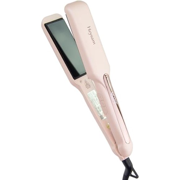 Heysam Flat Iron Hair Straightener for Women, Graphene Titanium Ceramic Plates 1.6 Inch Wide, Pink Flat Iron Dual Voltage Hair Straightener and Curler 2-in