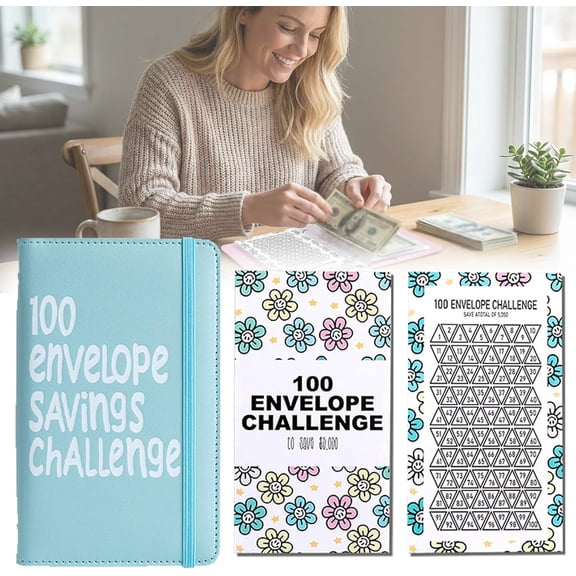 2026 Savings Challenge Book, 100 Days Money Saving Binder, Weekly Savings Challenges Books, Includes 25 Reusable Transparent Cash Envelopes for Cash Budgeting, Habit-Forming System(Blue)