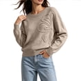 thumbnail image 5 of Byworldtasic Women's Flower Sweater Crew Neck Long Sleeve Drop Shoulder Pullover Tops Fall Winter Casual Loose Fit Tops, 5 of 8