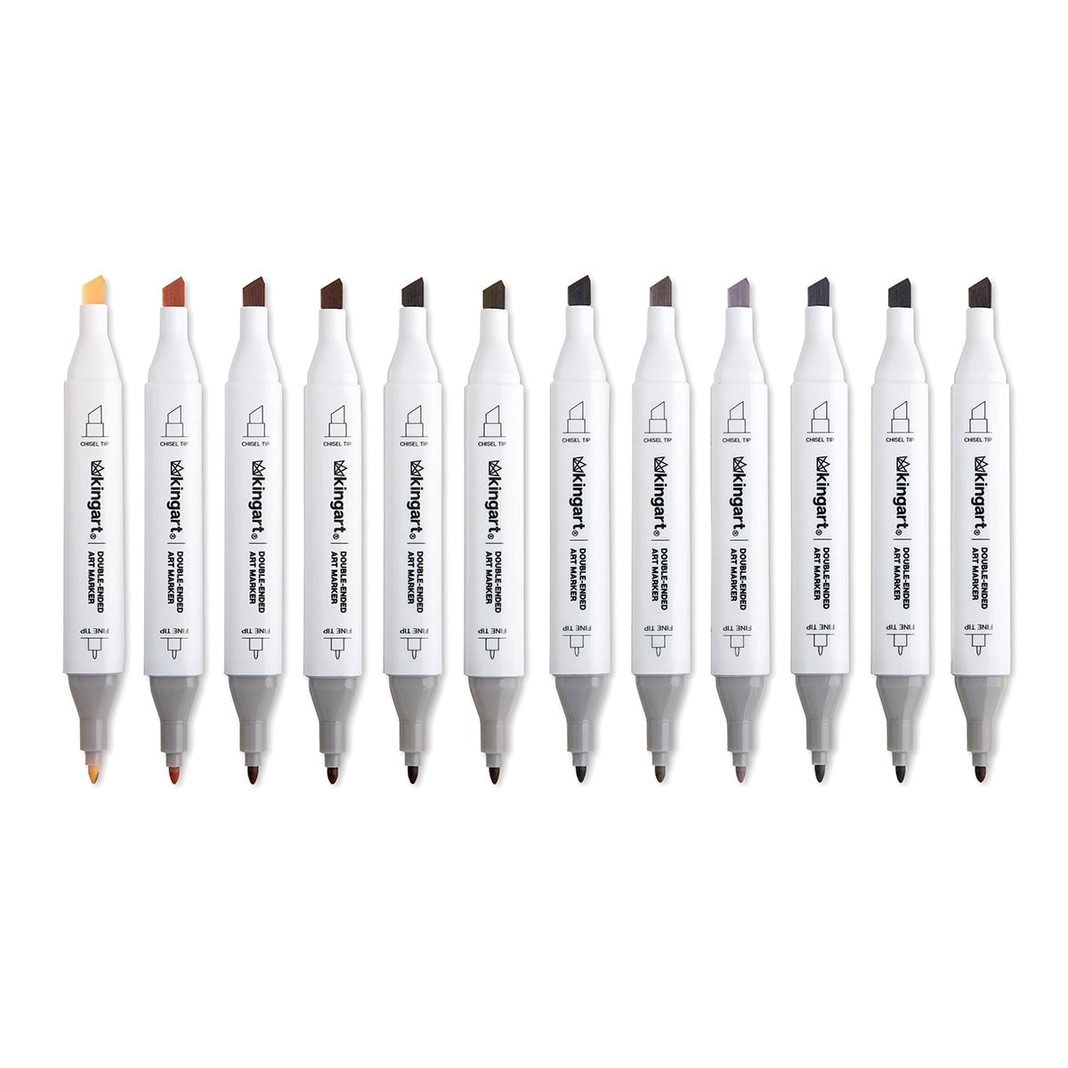 KINGART® PRO Double-Ended Art Alcohol Markers, 12 Neutral Palette Colors with Both Fine & Chisel Tips and Superior Blendability
