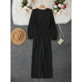 thumbnail image 3 of Womens Elegant Long Sleeve Shirred Waist Black Jumpsuit, 3 of 4
