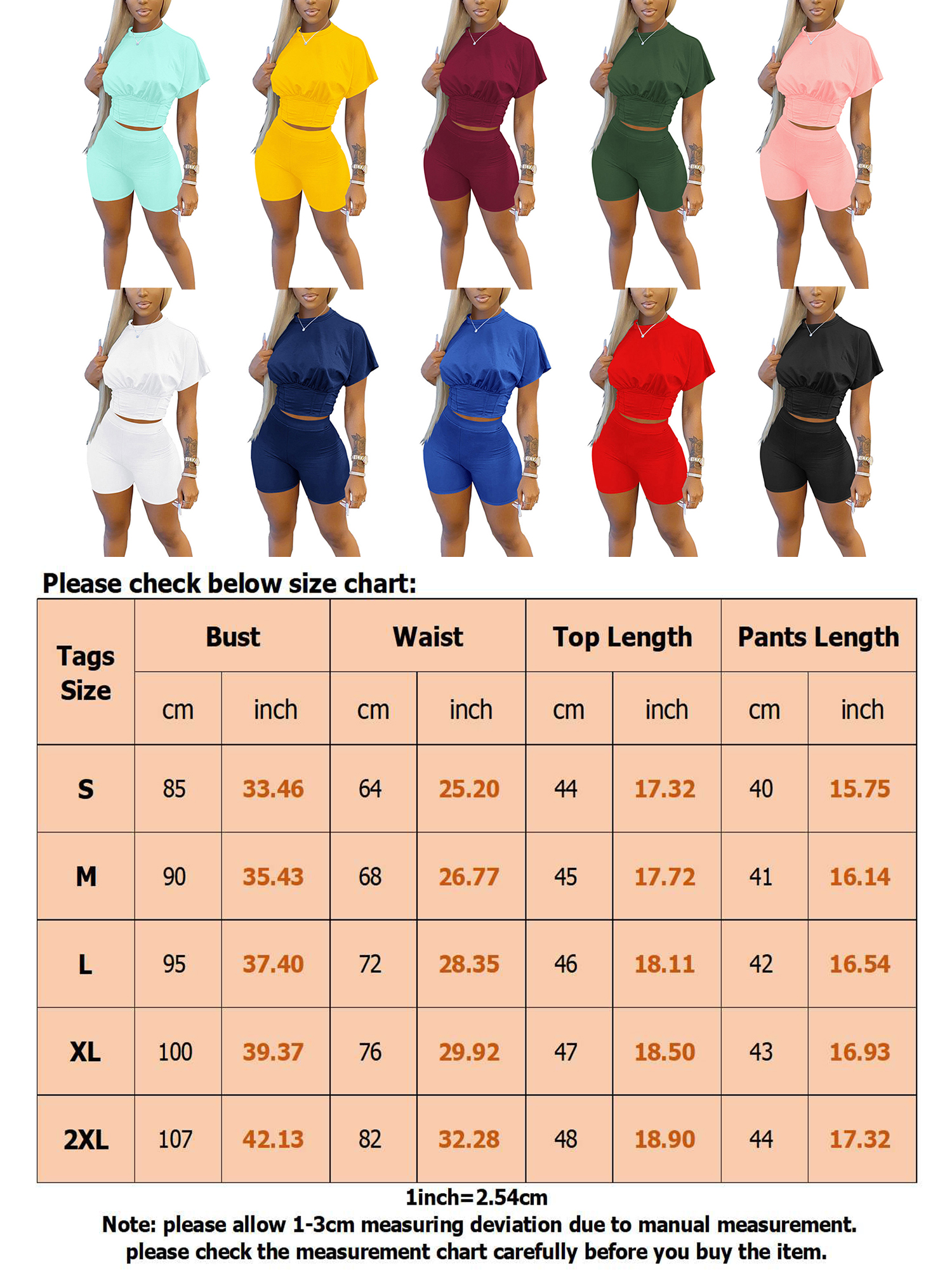 Niuer Ladies Summer Casual Solid Color Two Piece Outfit Women Loungewear  Jogger Set Short Sleeve Fitness Plain Elastic Waist Mini Trousers Lounge  Sets 