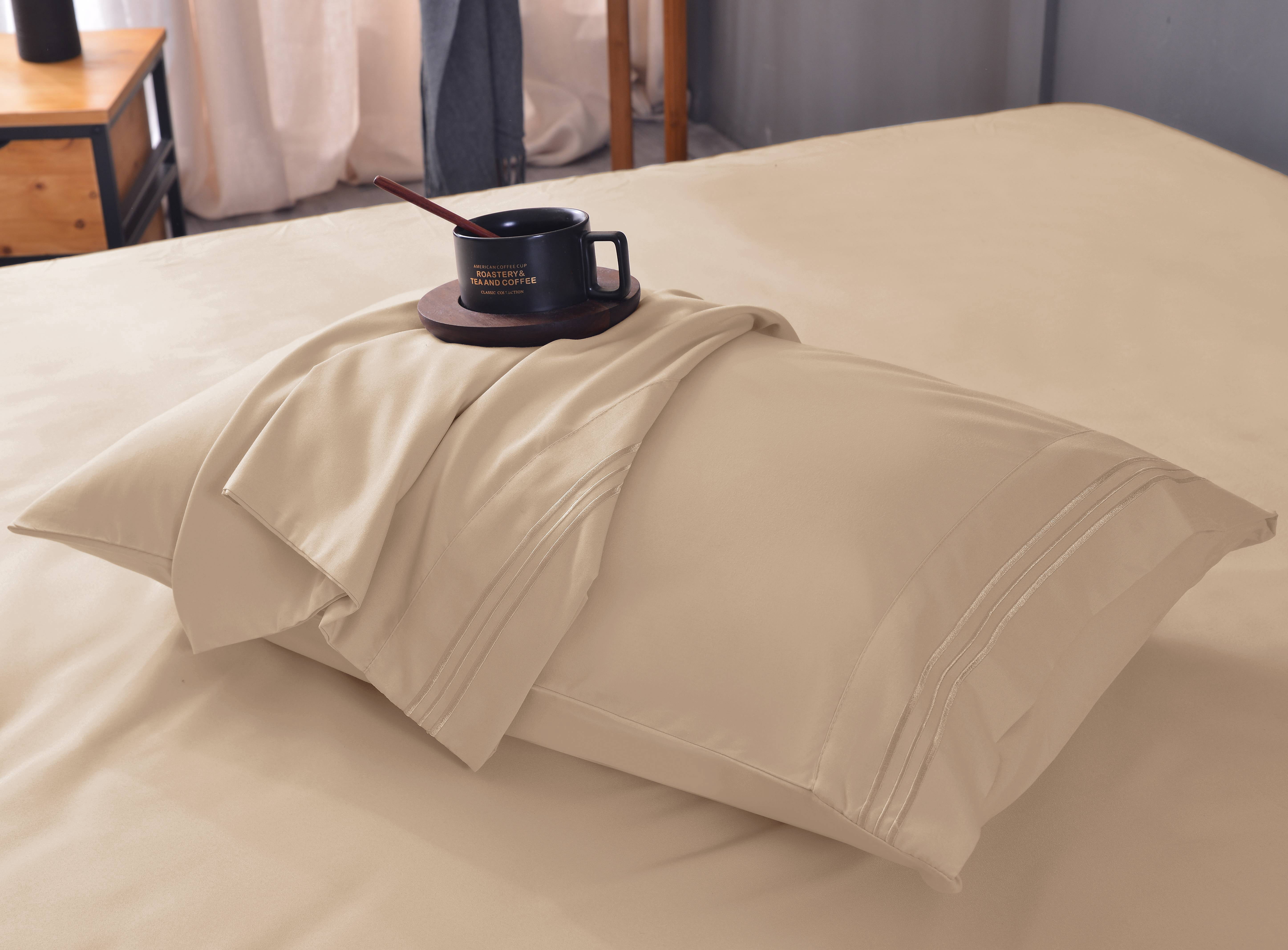 Mutlu Home Goods Rayon Made From Bamboo Sheets Set, King Beige Sheets -Deep Pockets-Available in Queen,King,Full,California King,Twin,Twin XL-Wrinkle Free-Ultrasoft-4 Pieces, King Size, Beige
