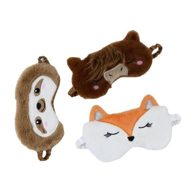 Paquete de 3 mascarillas para dormir de peluche con forma de perezoso, caballo y zorro para adultos