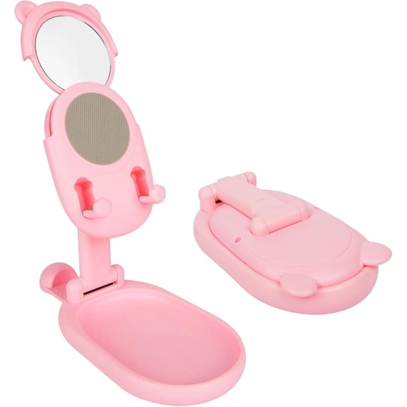 Portable Cell Phone Stand Support Beauty Mirror for Makeup, for Home Office, Friendly Holder Compatible with iPhone, Kindle, iPad, Switch, Most Phones (Pink)