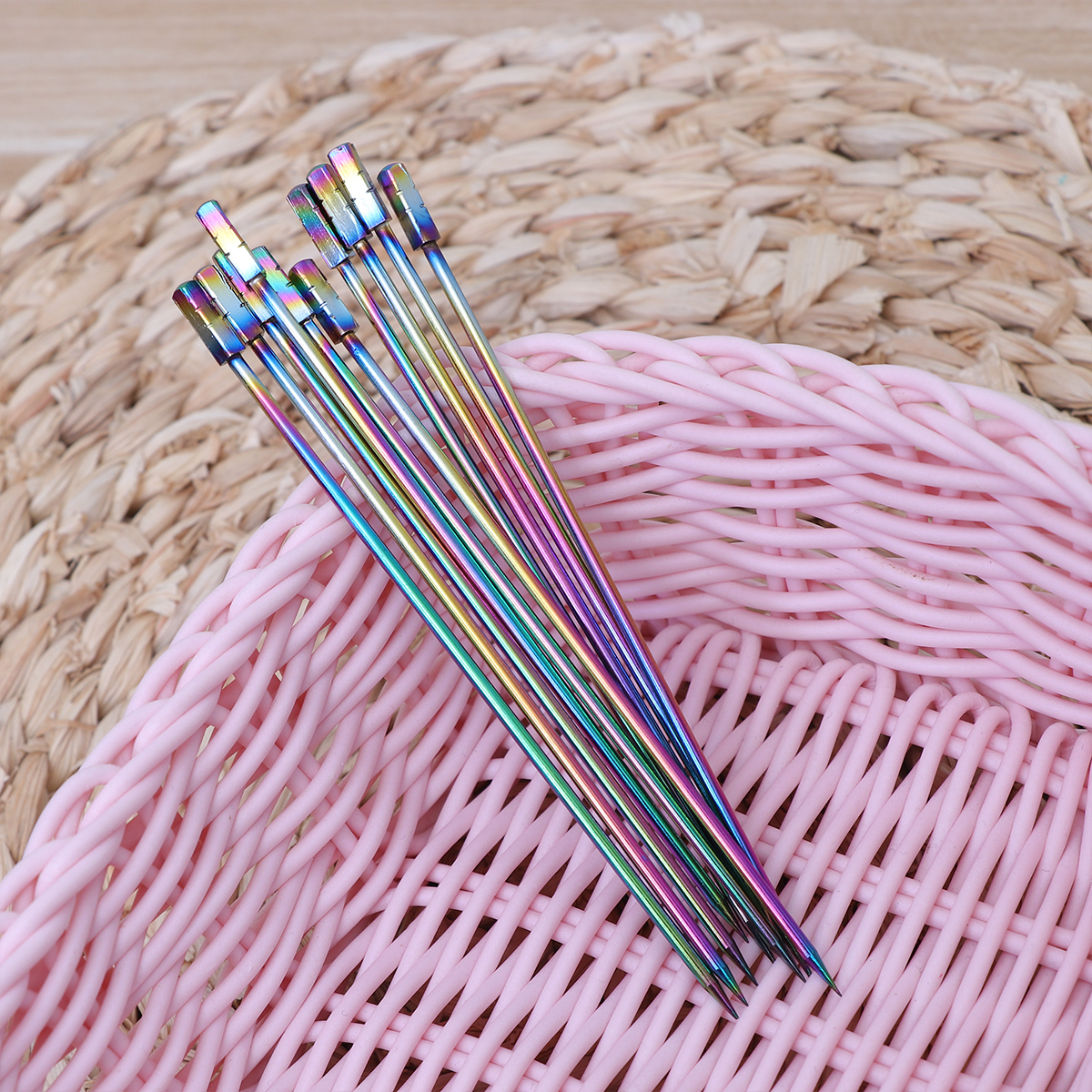 Stainless Steel Fruit Picks for Eating Use Multi Color 10pcs Square Head Cocktail Sticks