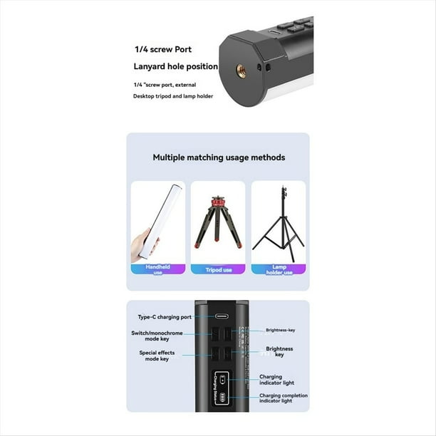 Varita de Luz LED RGB, Luz de Mano Magnética A Color, Luz de Relleno Versátil para Fotografía y Video de 17 cm