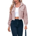 thumbnail image 3 of Long Sleeve Stand Collar Solid Women Zipper Bomber Jacket Motorcycle Crop Coat, 3 of 6