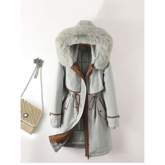 Three Wears-Parka de piel de longitud media para mujer, forro interior desmontable, Abrigo acolchado de algodón, ropa de abrigo de talla grande 3XL