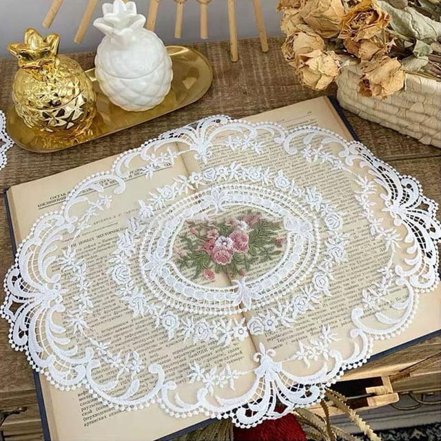 EGNMCR European Retro Lace Placemats Table Mats French Old Wind Background Cloth Shooting Props Small Tablecloth Embroidery Mats Lace placemat