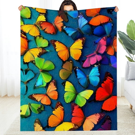 RKSupls Colorful Butterfly Print Soft Flannel Throw Blanket, Lightweight Fuzzy Warm Cozy Blanket for Couch Bed Home Travel Decor