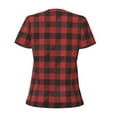 thumbnail image 3 of Uemuo Red Black Plaid Drawing Women's Deep V-Neck Low Cut Tops - Casual Loose Fit with Stainless Steel Loop, Soft, Breathable, Perfect for Office, Travel, and Daily Wear-Small, 3 of 5