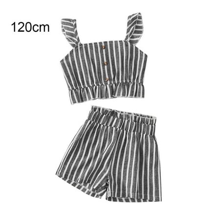 

Kids Loungewear Outfit Stripe Tank Top Vest High Shorts Waist