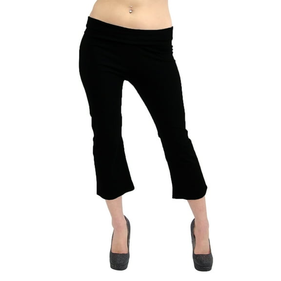 Vivian's Fashions Yoga Pants - Capri, Misses Size (Black, 1X)