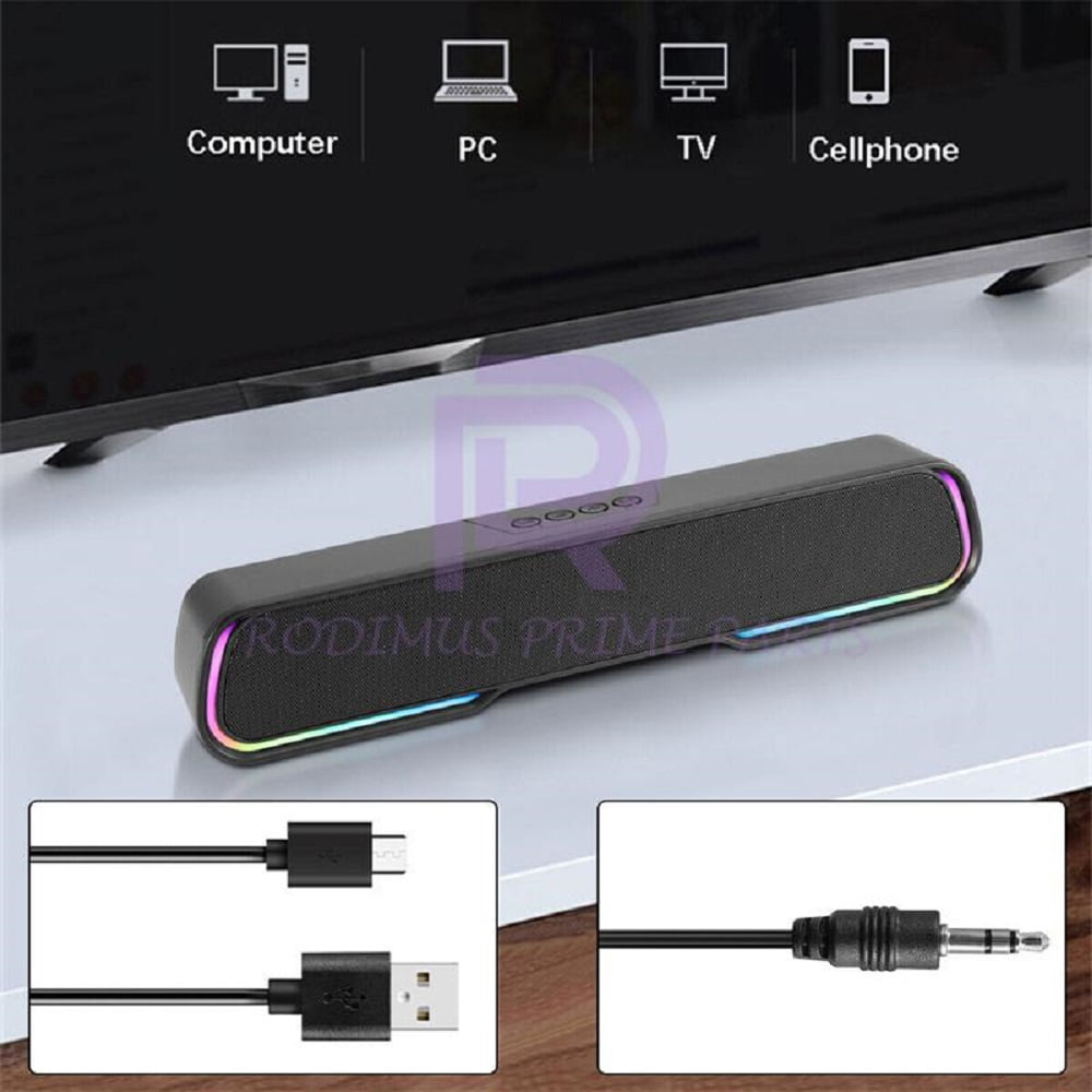 Home Theater Bluetooth Soundbar with Bass, 4 Dynamic Light Modes, Bluetooth 5.0, 52mm Magnetic Speakers – Compatible w/ TV, PC, Phone