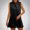 Black, variant on Split Front Overlay Rompers for Women Dressy Zip up Mock Neck Sleeveless Romper Summer Short Jumpsuits Office Casual Outfits for Women (Army Green ,XXL)