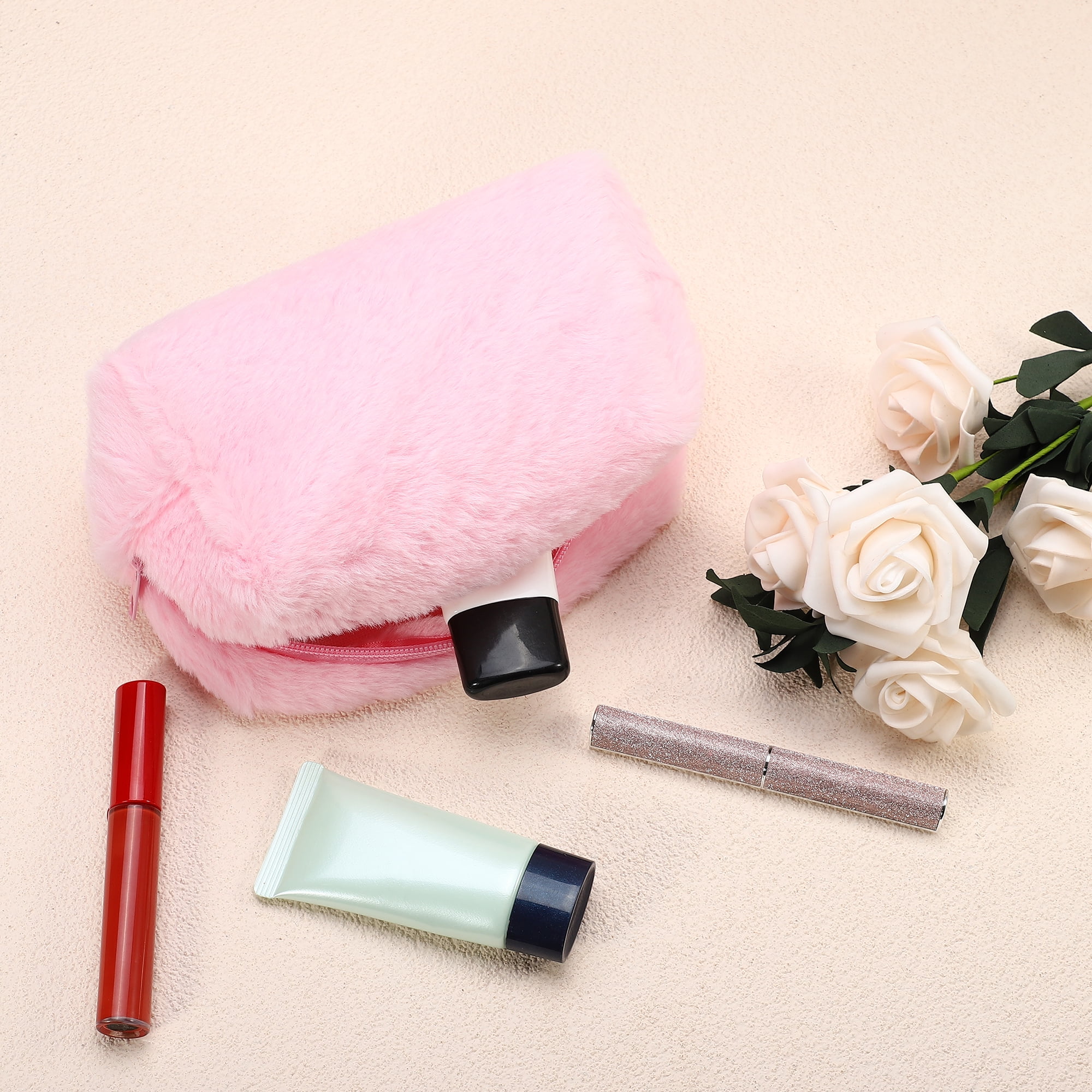 Unique Bargains Floral Makeup Bag Zipper Flower Cosmetic Pouch Pink