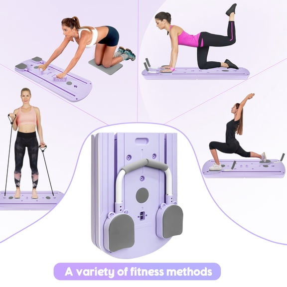 5-in-1 Portable Pilates Reformer Board, 300lbs Weight Capacity Foldable Pilates Set, Home Workout Equipment for Women (Purple)