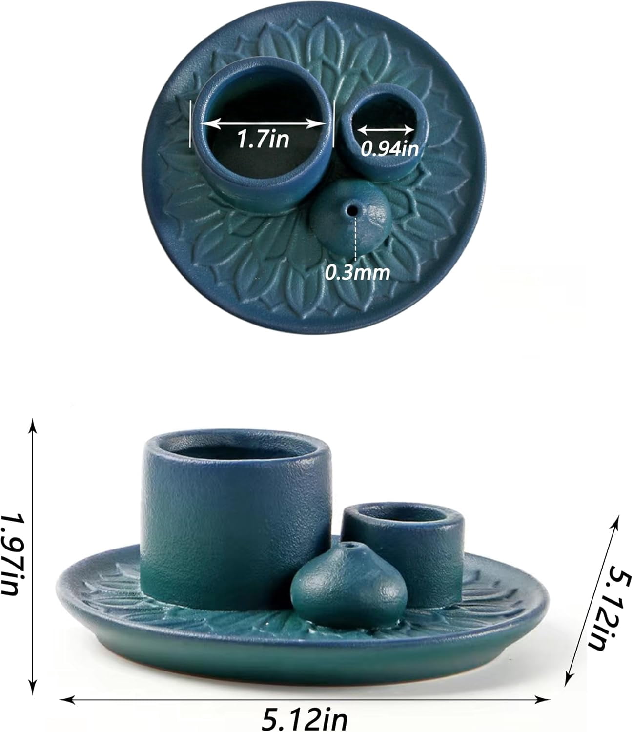 4 in 1 Incense Burner Holder: Ceramic Incense Holder Sage Holder for Burning, Candle Holder Stick Incense Holder, Palo Santo Holder, Incense Tray Ash Catcher Tray for Meditation Yoga Room (Blue)