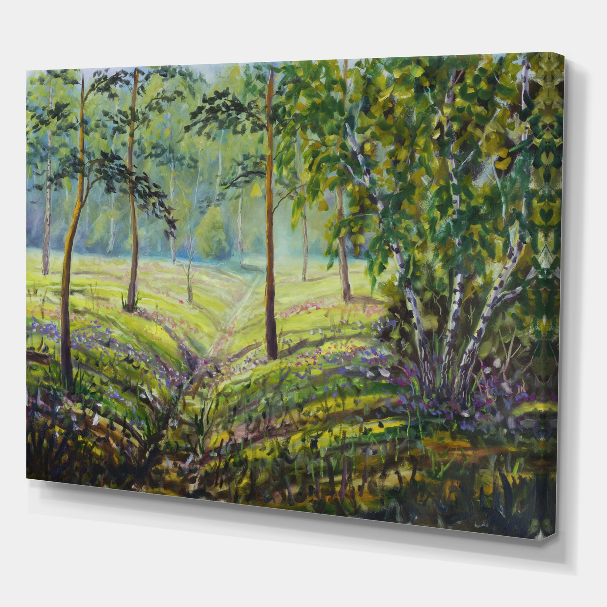 Designart ' Bushes and Pine Trees In The Forest I ' Lake House Canvas Wall Art Print