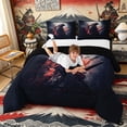 thumbnail image 3 of Manfei Grunge Samurai Full Size Comforter Sets for Boys Men, Explosion Effect Bedding Sets, Black Red Gray, Black Reversible 3 Pieces, 1 Comforter and 2 Pillowcases, 3 of 6