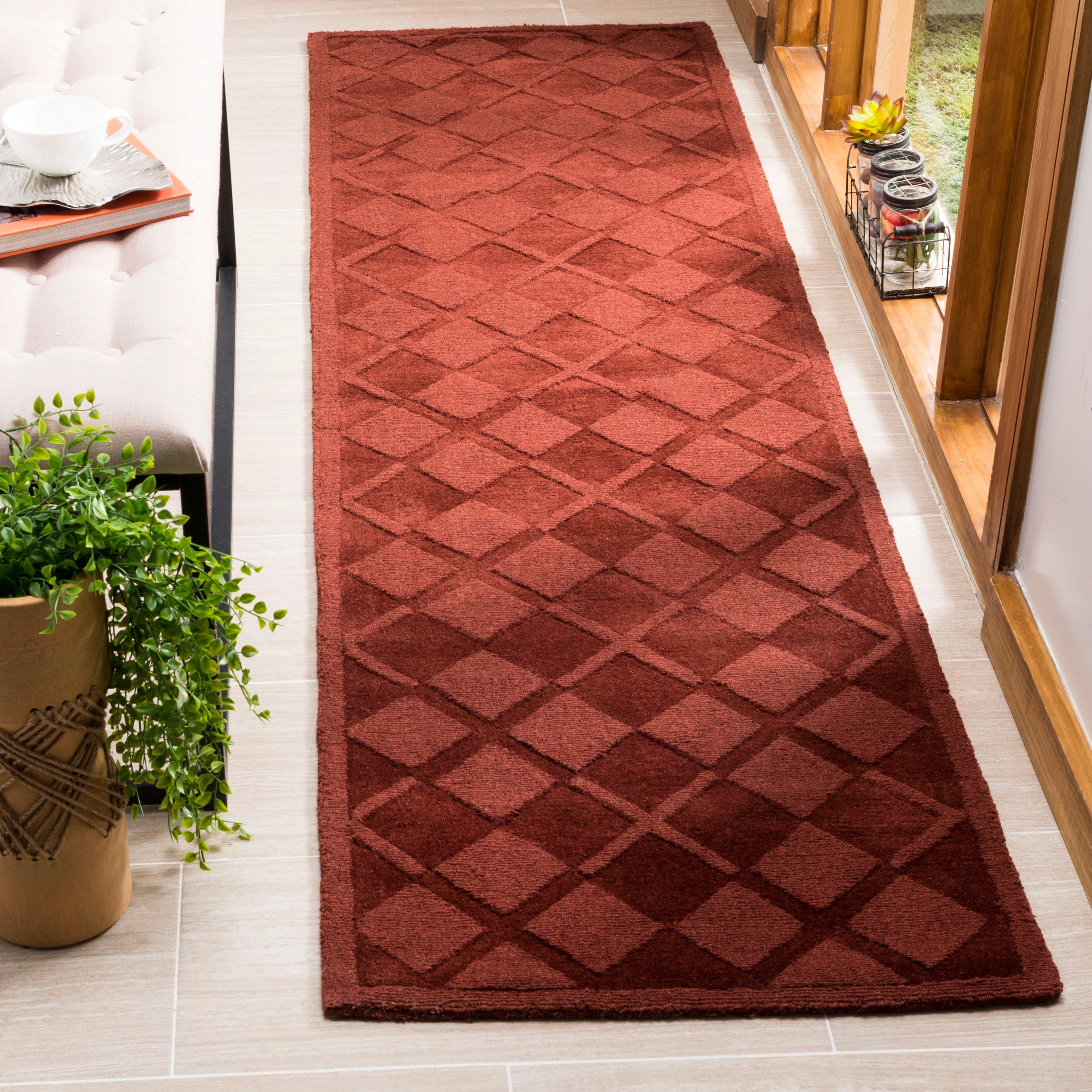 SAFAVIEH Martha Stewart Argyle Geometric Checkered Wool Runner Rug, Ohio Buckeye, 2'3"x8'