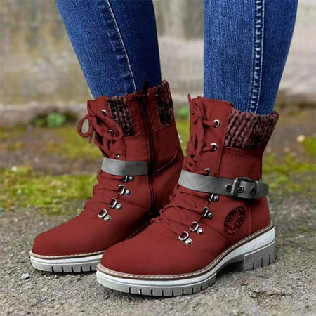 

Womens PU Warm Boots Side Zipper Snow Winter Outdoor Walking Boots Fashion Casual Shoes