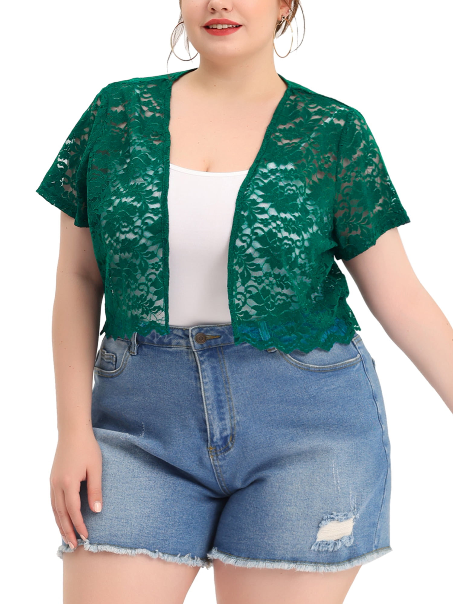 Unique Bargains Women's Plus Size Bolero Short Sleeve Lace Shrug Cardigan