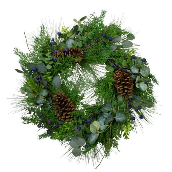 28 in. Blueberry Eucalyptus Pine Artificial Christmas Wreath - Unlit