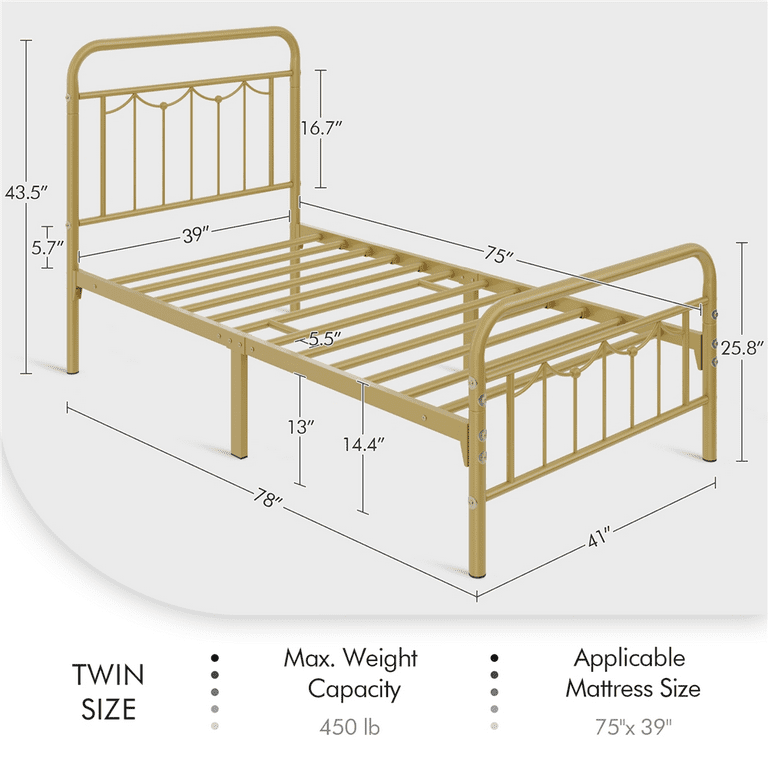 【DEVICE WORKS × ALDEBARAN】EDGEPAD GOLD紋章 Alden Design Twin Size Metal Platform Bed Frame with High