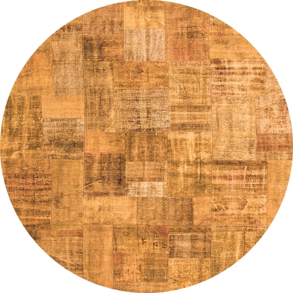 Ahgly Company Indoor Round Patchwork Orange Transitional Area Rugs, 4' Round