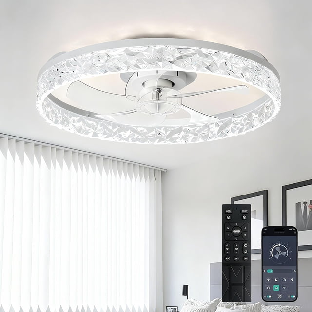 Ventilador de techo Depuley de 20" blanco, montaje empotrado con control remoto