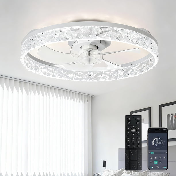 Ventilador de techo Depuley de 20" blanco, montaje empotrado con control remoto