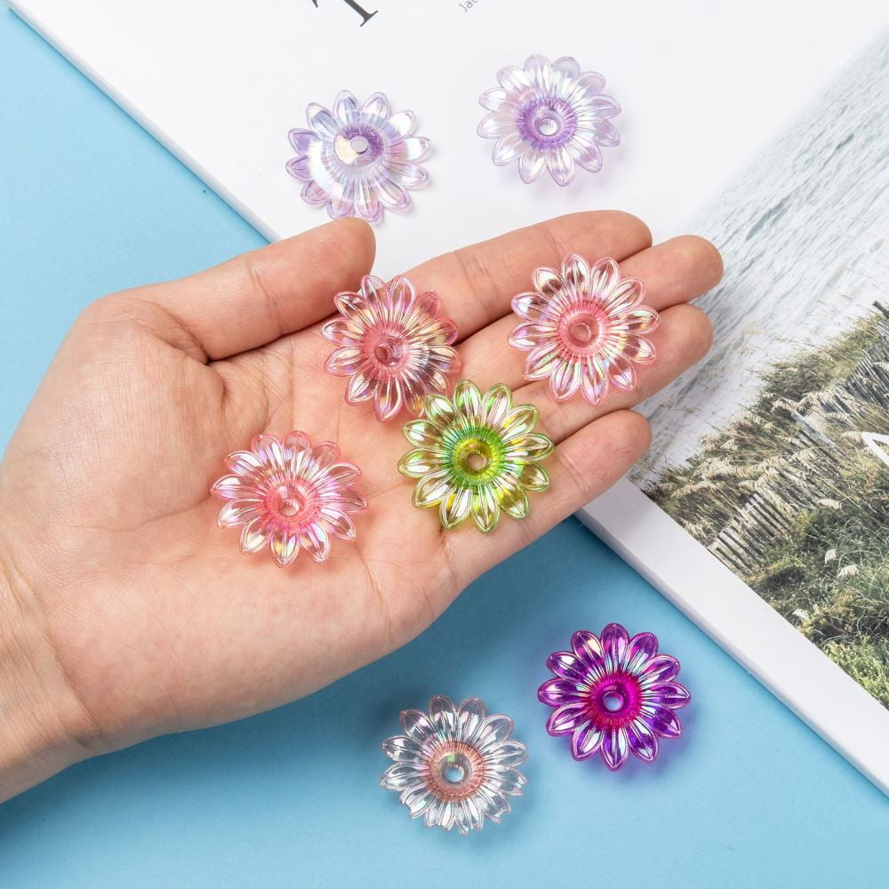 500 g Transparent Acrylic Beads AB color Flower Mixed color 34x34x9mm Hole: 4mm 260pcs/500g