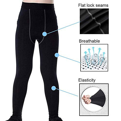 Youth Boys Compression Leggings Athletic Pants Base Layer Football Workout Tight 