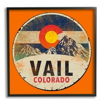 Stupell Industries Vintage Vail Colorado Pendant Snowy Mountains Bold Orange, 24 x 24, Design by Jim Baldwin