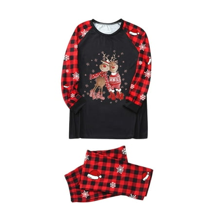 

ZMHEGW Womens Pajamas Set Wo Outfit Merry Christmas Letter Plaid Print Festive Joy Plaid Long Sleeved Trousers Pajama Family Matching Outfits Xxl For Parents Mother